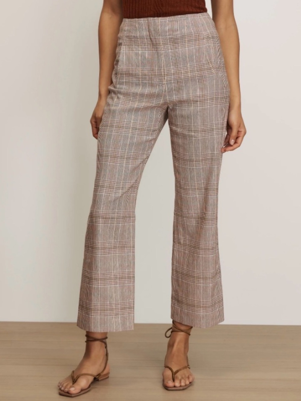 WORTH clean front Cropped Plaid Wide-Leg Trousers in Brown and Tan Sz 6